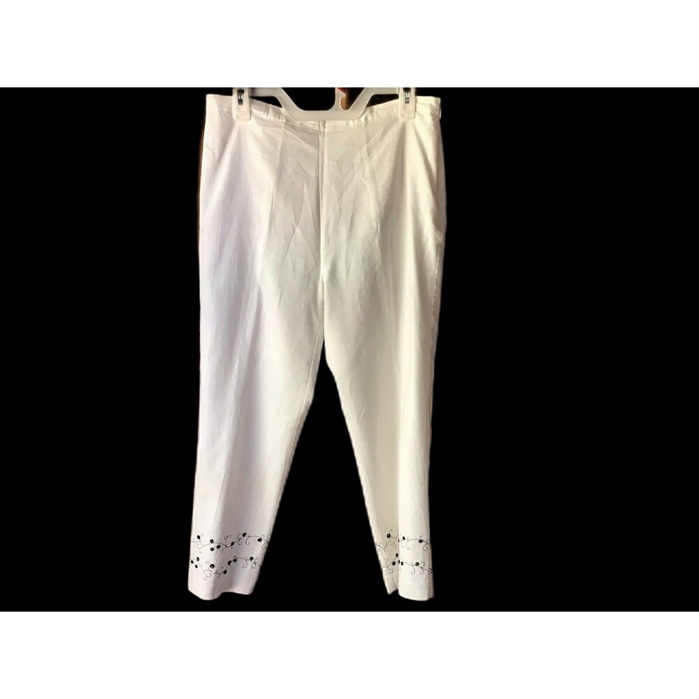 Outfit Petite Womens White Linen Blend Pants 10P Beaded Embroidered Ankle Crop
